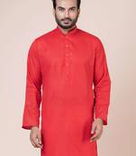 Nawaz kurta cotton blend orange solid full sleeve festive & wedding kurta pajama set for men