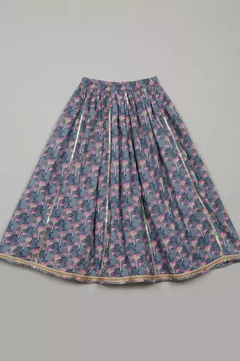 Saka Designs Girls Floral Printed Lehenga Choli With Dupatta - Grey & Pink