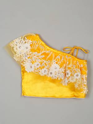 Yellow and White Net Lace Kids' Lehenga Choli  3