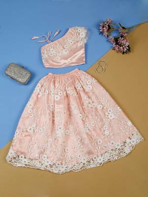 Saka Designs Ethnic Girls Embroidered Mirror Work Peach Lehenga Choli 1