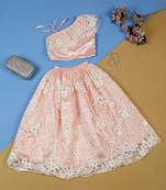 Saka Designs Ethnic Girls Embroidered Mirror Work Peach Lehenga Choli