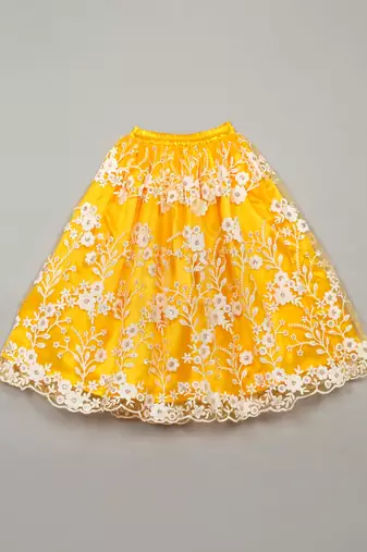 Yellow and White Net Lace Kids' Lehenga Choli 