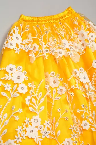 Yellow and White Net Lace Kids' Lehenga Choli 