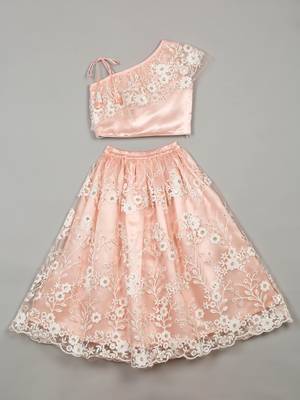 Saka Designs Ethnic Girls Embroidered Mirror Work Peach Lehenga Choli 2