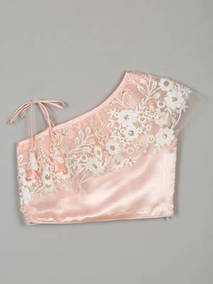 Saka Designs Ethnic Girls Embroidered Mirror Work Peach Lehenga Choli 3