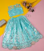 Saka designs ethnic girls embroidered mirror work blue lehenga choli