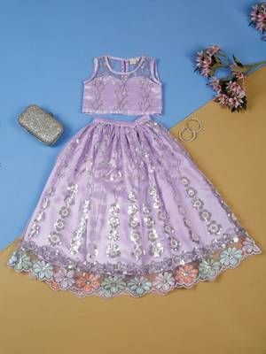 Saka designs ethnic girls embroidered mirror work lilac lehenga choli 1