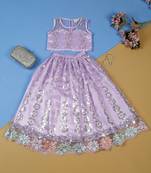 Saka designs ethnic girls embroidered mirror work lilac lehenga choli
