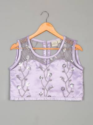Saka designs ethnic girls embroidered mirror work lilac lehenga choli 2