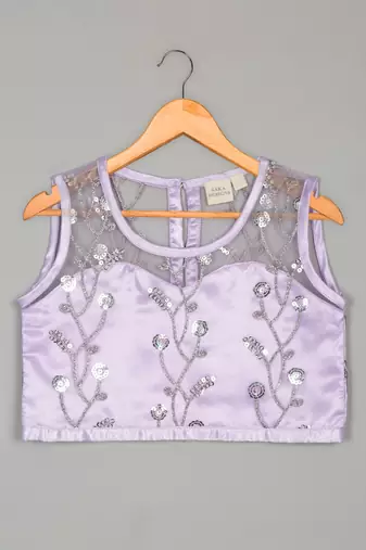 Saka designs ethnic girls embroidered mirror work lilac lehenga choli