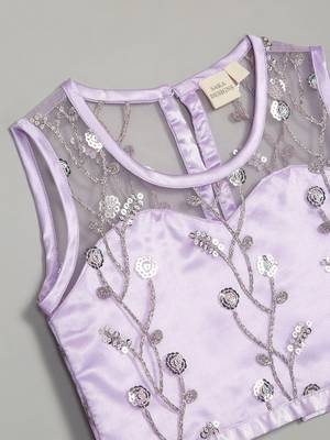 Saka designs ethnic girls embroidered mirror work lilac lehenga choli 4