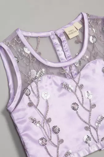 Saka designs ethnic girls embroidered mirror work lilac lehenga choli