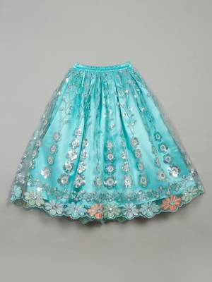 Saka designs ethnic girls embroidered mirror work blue lehenga choli 5