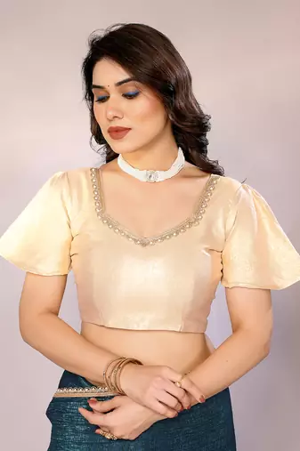 Teal blue color crunchy chiffon saree with blouse piece