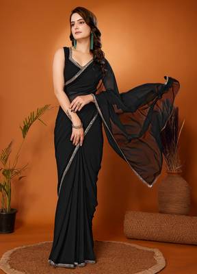 Black color pure georgette saree with blouse piece 1