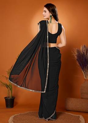 Black color pure georgette saree with blouse piece 2