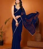 Navy blue color pure georgette saree with blouse piece