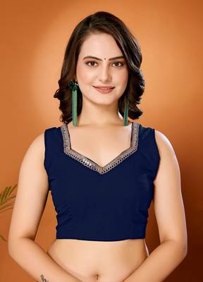 Navy blue color pure georgette saree with blouse piece 4