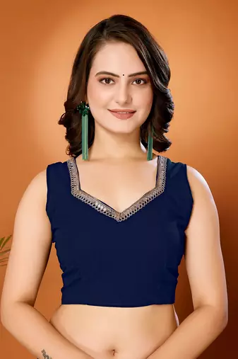 Navy blue color pure georgette saree with blouse piece