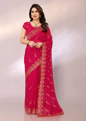 Dyed, embroidered, embellished bollywood silk blend saree with blouse piece 1