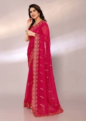 Dyed, embroidered, embellished bollywood silk blend saree with blouse piece 2