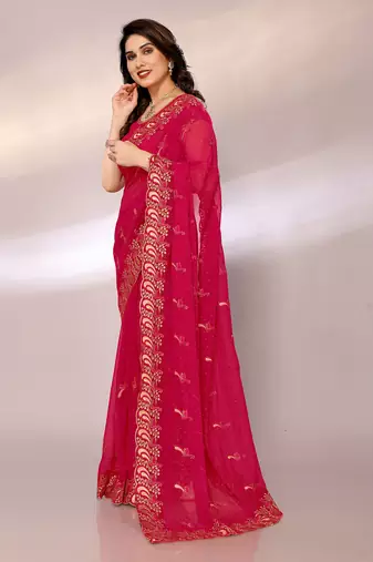 Dyed, embroidered, embellished bollywood silk blend saree with blouse piece