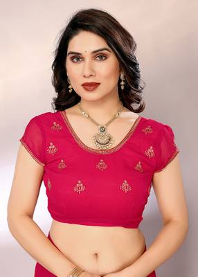 Dyed, embroidered, embellished bollywood silk blend saree with blouse piece 4