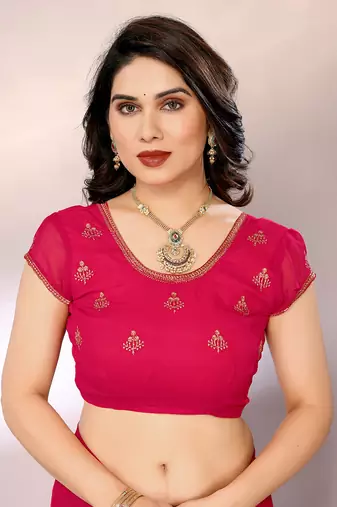 Dyed, embroidered, embellished bollywood silk blend saree with blouse piece