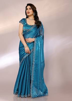   embellished bollywood chiffon saree with blouse piece 1