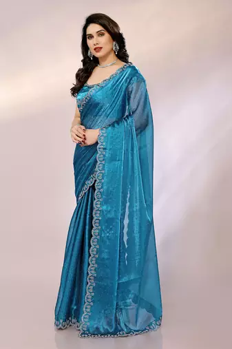   embellished bollywood chiffon saree with blouse piece