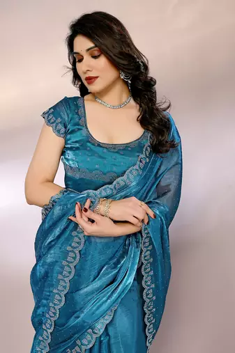   embellished bollywood chiffon saree with blouse piece