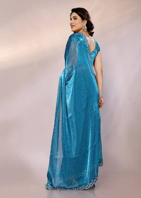   embellished bollywood chiffon saree with blouse piece 5