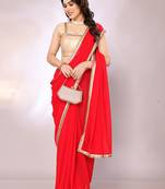 Ferari red color pure georgette saree with blouse piece