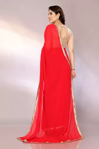 Ferari red color pure georgette saree with blouse piece