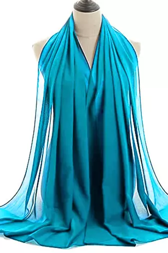 Cyan color Full Sleeves Handmade Moroccan Kaftan with hijab