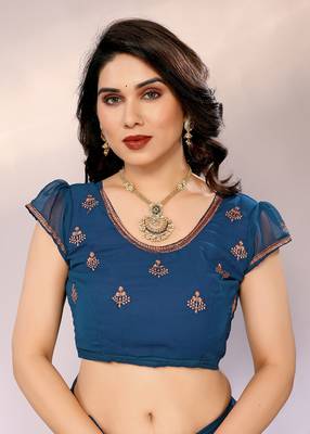 Dyed, embroidered, embellished bollywood silk blend saree with blouse piece 3