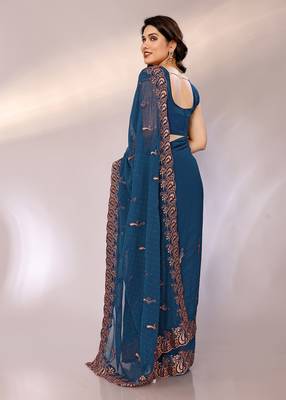 Dyed, embroidered, embellished bollywood silk blend saree with blouse piece 4