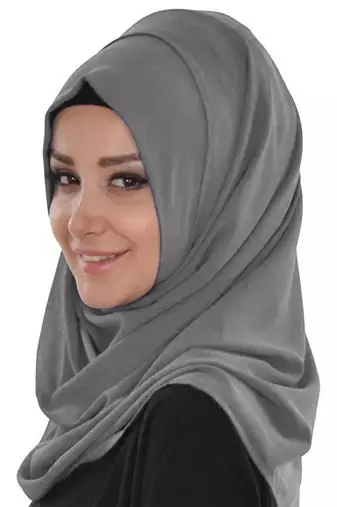 Grey embroidered georgette Islamic kaftans with hijab
