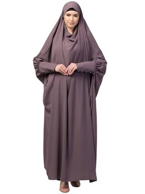Janab E Aala Long Cuff Jilbab One-Piece Full Sleeve Plum color 1
