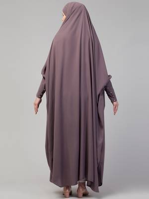 Janab E Aala Long Cuff Jilbab One-Piece Full Sleeve Plum color 2