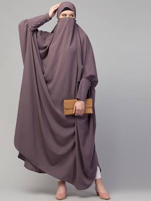 Janab E Aala Long Cuff Jilbab One-Piece Full Sleeve Plum color 3