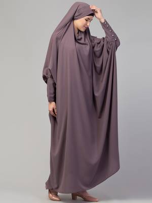Janab E Aala Long Cuff Jilbab One-Piece Full Sleeve Plum color 5