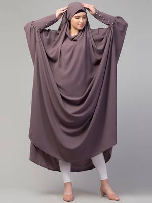 Janab E Aala Long Cuff Jilbab One-Piece Full Sleeve Plum color 6