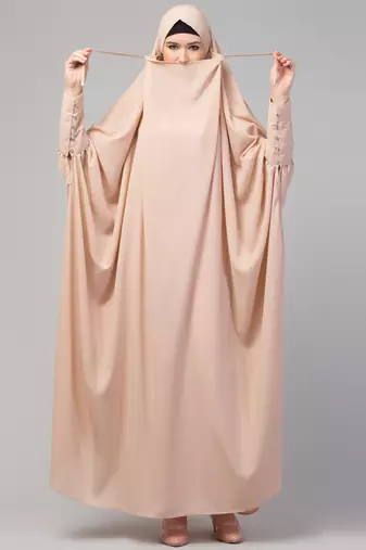 Nazneen Head to toe long cuff ready to wear one pc Jilbab with Naqab/Prayer hijab for umrah and hajj