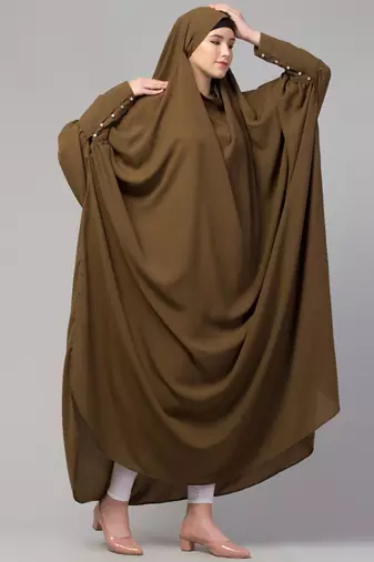 Nazneen Head to toe long cuff ready to wear one pc Jilbab with Naqab/Prayer hijab for umrah and hajj