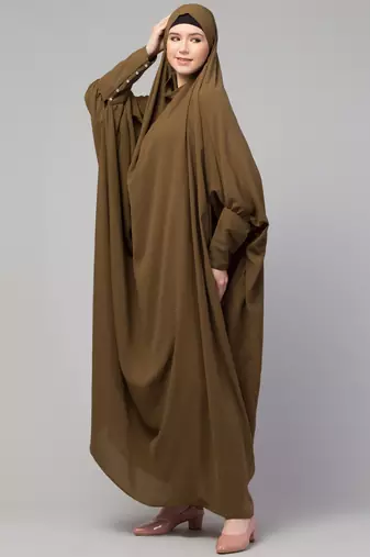 Nazneen Head to toe long cuff ready to wear one pc Jilbab with Naqab/Prayer hijab for umrah and hajj