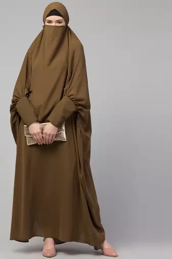 Nazneen Head to toe long cuff ready to wear one pc Jilbab with Naqab/Prayer hijab for umrah and hajj