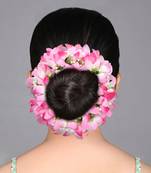 Pink color rose flower gajra for women hair pin