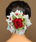 Red & white color rose flower hair juda//bun
