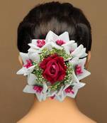 Rani color rose flower hair juda//bun